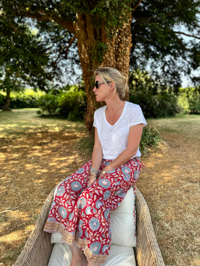 The Red Floral Wide Leg Trousers