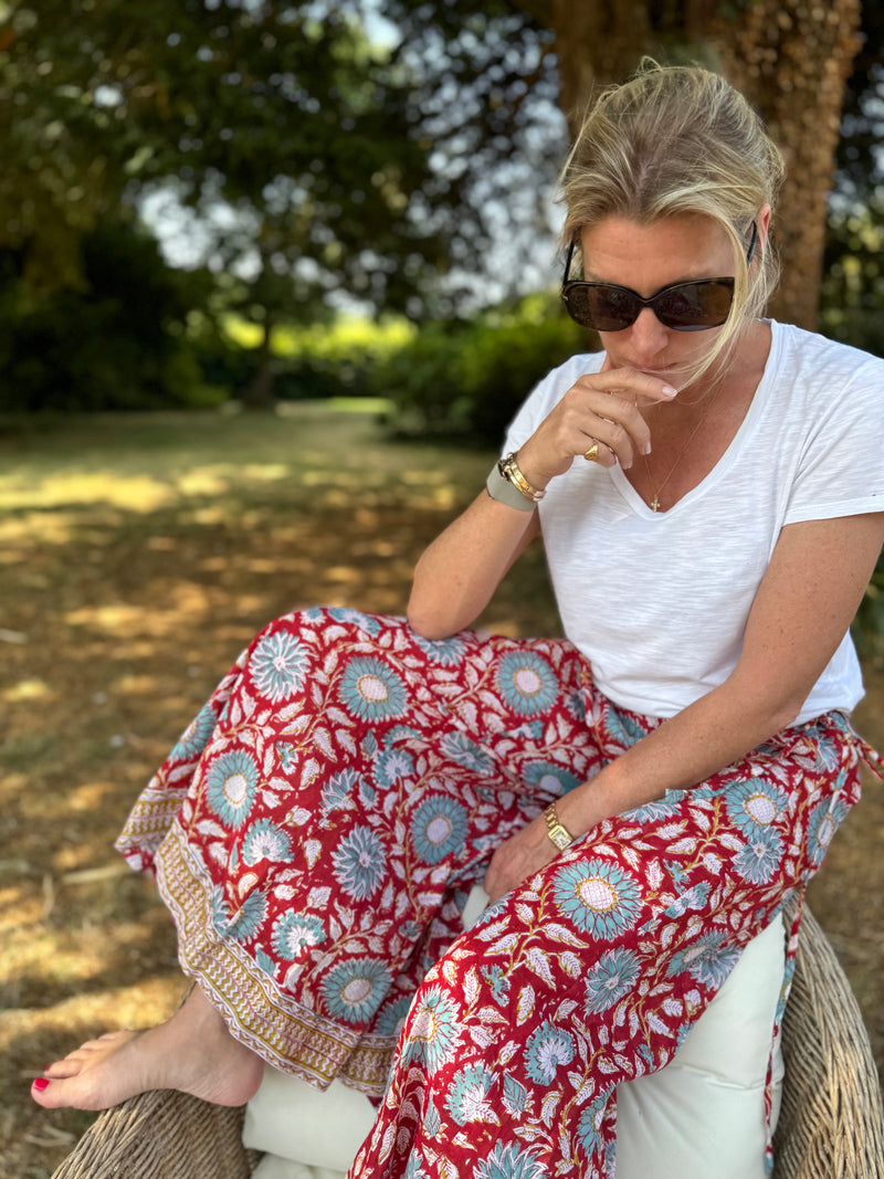 The Red Floral Wide Leg Trousers