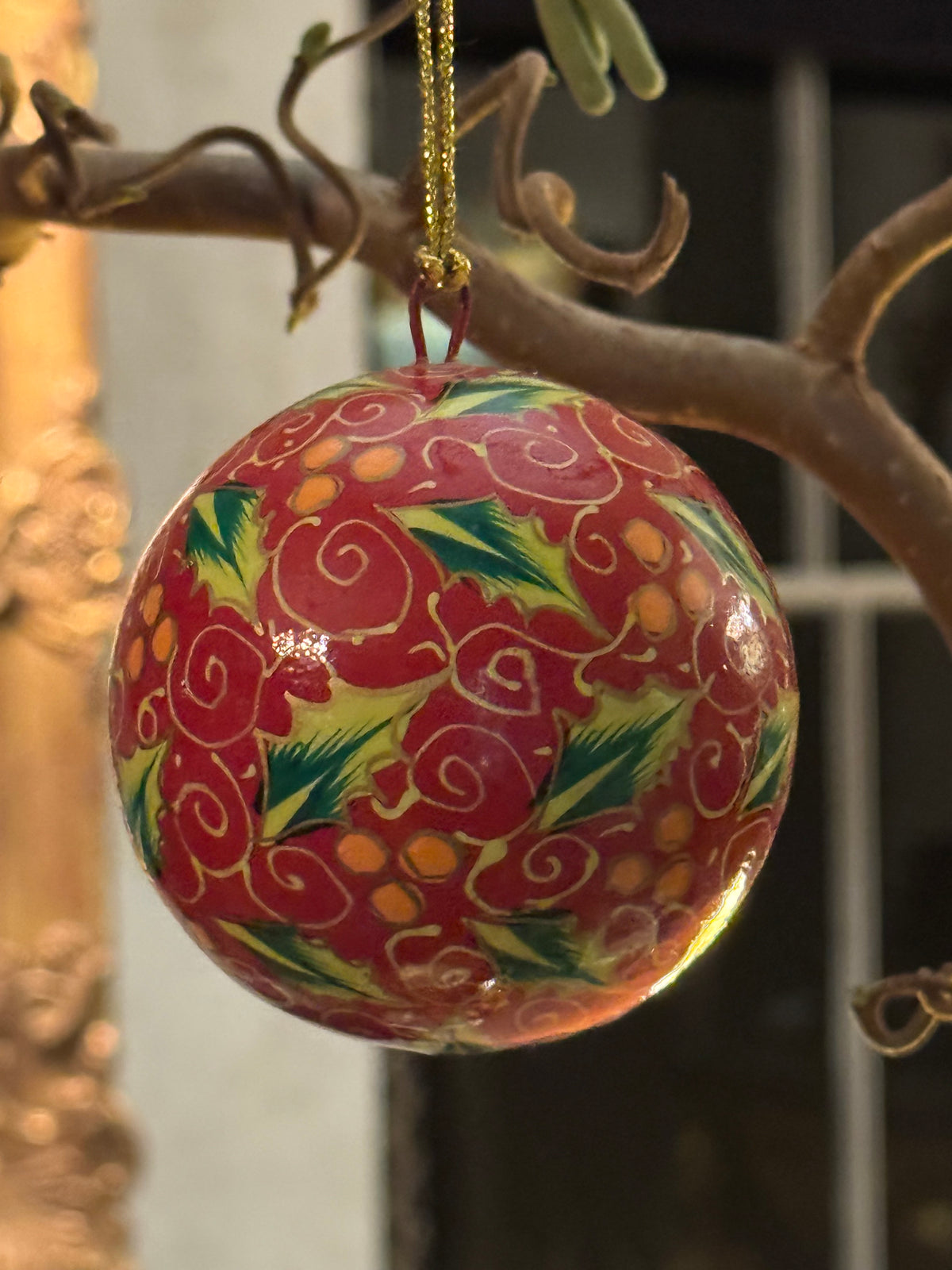 Hand-Painted Papier-Mache Christmas Baubles - 7 1/2 inches